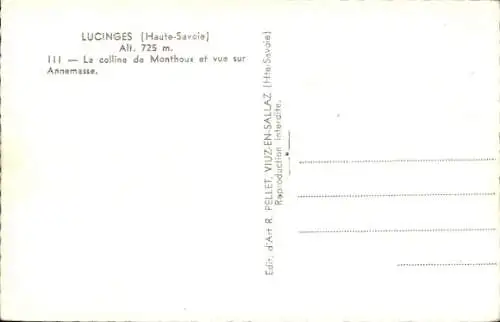 Ak Lucinges Haute-Savoie, Monthoux-Hügel, Blick auf Annemasse