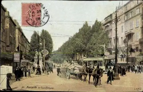 Ak Marseille Bouches du Rhône, Le Cours Belzunce, Straßenbahn