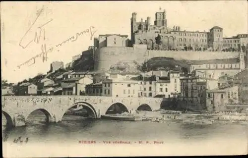 Ak Béziers Hérault, Panorama, Brücke