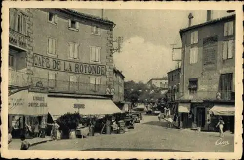 Ak Aubenas Ardèche, Place de la Rotonde, Café