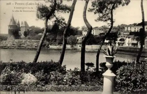 Ak Pornic Loire Atlantique, Der Außenhafen von der Küste von Gourmalon aus gesehen