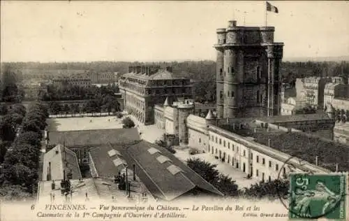 Ak Vincennes Val de Marne, Panorama, Chateau, Pavillon du Roi, Casernates de la 1re Compagnie