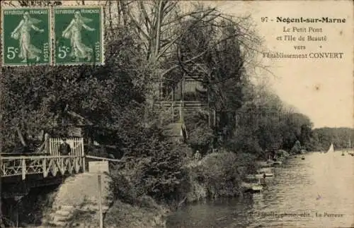 Ak Nogent sur Marne Val de Marne, kleine Brücke, Ile de Beaute, Etablissement Convert