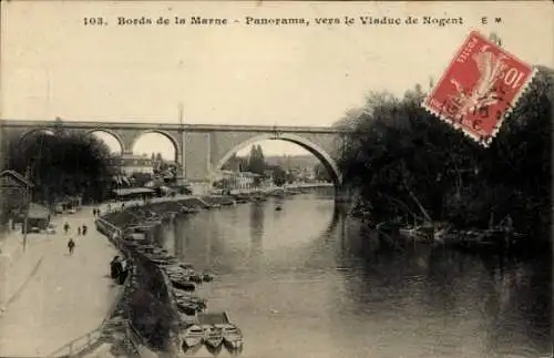 Ak Nogent sur Marne Val de Marne, Viadukt, Uferpromenade, Marne