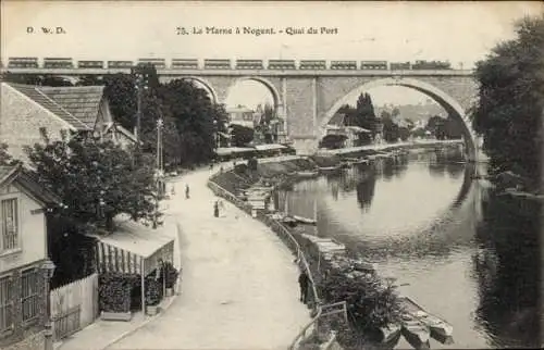 Ak Nogent sur Marne Val de Marne, Quai du Port, Viadukt, Eisenbahn