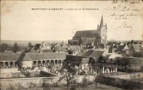 Ak Montfort l'Amaury Yvelines, L'Eglise et le Cimetiere