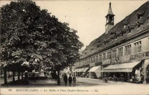 Ak Montbéliard Doubs, Les Halles et Place Denfert-Rochereau