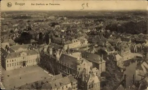 Ak Bruges Brügge Flandern Westflandern, Het Stadhuis en Panorama