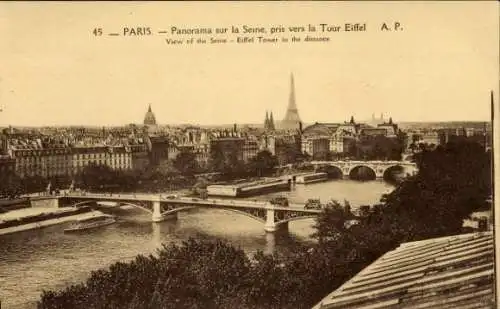 Ak Paris VII, Panorama sur la Seine pris vers la Tour Eiffel, Eiffelturm