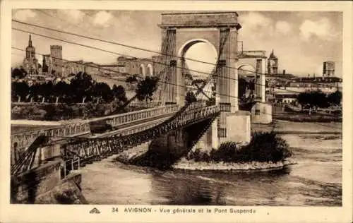 Ak Avignon-Vaucluse, Gesamtansicht, Hängebrücke