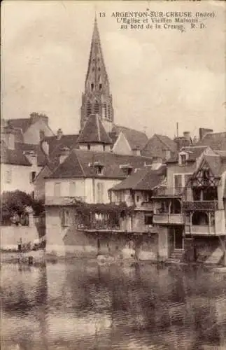 Ak Argenton sur Creuse Indre, Kirche, alte Häuser