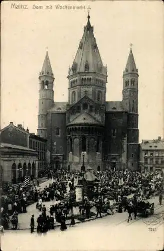 Ak Mainz Rheinland Pfalz, Blick auf dem Dom mit Wochenmarkt