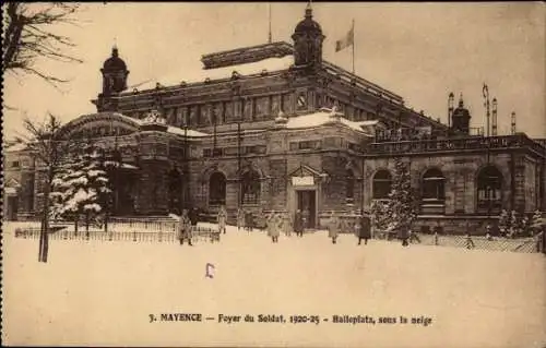 Ak Mainz am Rhein, Foyer du Soldat, 1920-25, Halleplatz, Winter