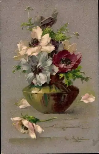 Künstler Ak Klein, Catharina, Anemonen in einer Blumenvase