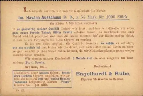 Ak Hansestadt Bremen, Engelhardt & Rübe, Cigarrenfabrikanten