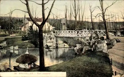 Ak Bruxelles Brüssel Belgien, Park Josaphat, Partie im Park, Fluss, Brücke