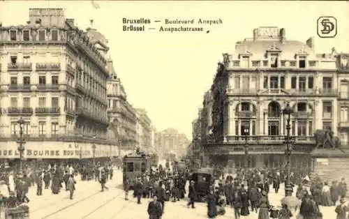 Ak Bruxelles Brüssel, Anspachstraße, Straßenbahn