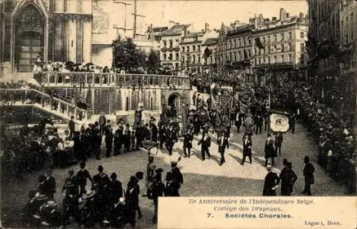 Ak Brüssel, 75. Anniversaire de l'Indépendance Belge, Cortège des Drapeux, Siegesparade