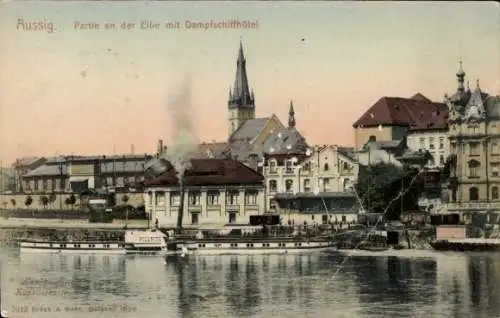 Ak Ústí nad Labem Aussig an der Elbe, Elbepartie mit Danpfschiffhotel