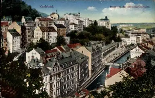 Ak Karlovy Vary Karlsbad Stadt, Blick von der Stefanspromenade