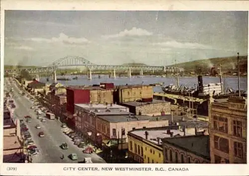 Ak New Westminster British Columbia Kanada, Stadtzentrum, Brücke