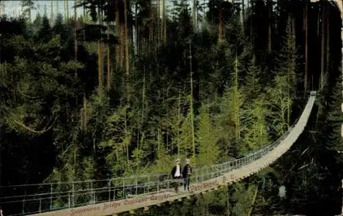 Ak Vancouver British Columbia Kanada, Hängebrücke Capilano Canyon