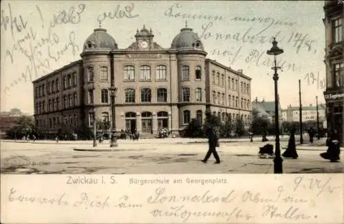 Ak Zwickau in Sachsen, Bürgerschule am Georgenplatz