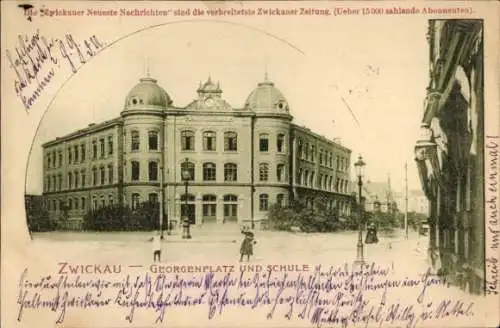 Ak Zwickau in Sachsen, Georgenplatz und Schule