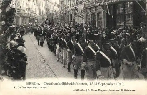 Ak Breda Nordbrabant Niederlande, Unabhängigkeitsfeierlichkeiten 1913, Alliierte Truppen