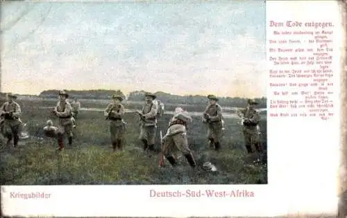 Ak Namibia, Deutsch Südwestafrika, Deutsche Kolonie, Dem Tode entgegen, Gedicht, color