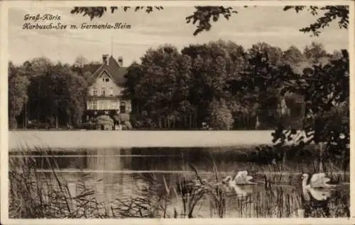 Ak Groß Köris im Kreis Dahme Spreewald, Karbusch See m. Germania Heim