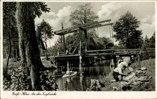 Ak Groß Köris im Kreis Dahme Spreewald, An der Zugbrücke, Boote