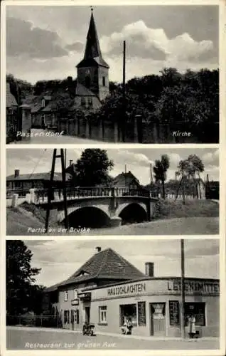 Ak Passendorf Halle an der Saale, Kirche, Brücke, Restaurant zur grünen Aue