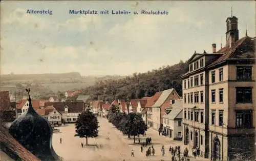 Ak Altensteig im Schwarzwald Württemberg, Marktplatz, Lateinschule, Realschule