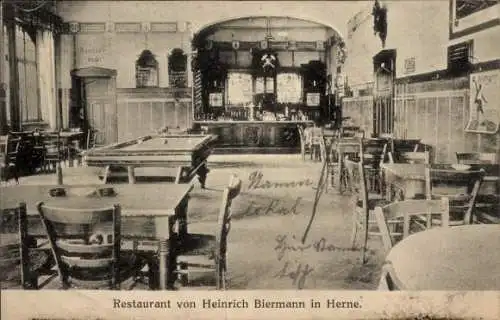 Ak Herne im Ruhrgebiet Westfalen, Restaurant von Heinrich Biermann, Billard