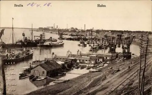 Ak Brăila Rumänien, Hafen, Gleise, Schiffe