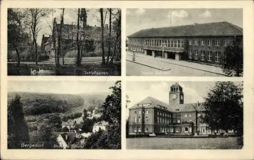 Ak Hamburg Bergedorf, Schlossgarten, Neuer Bahnhof, Rathaus, Blick ins Billetal