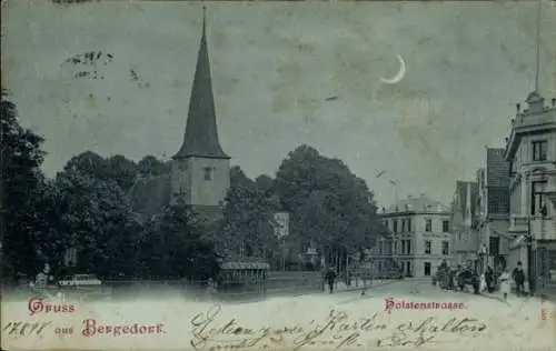 Mondschein Ak Hamburg Bergedorf, Holstenstraße, Kirche