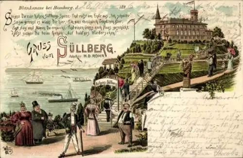 Litho Hamburg Altona Blankenese, Süllberg, Gasthaus