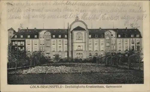 Ak Braunsfeld Köln am Rhein, Dreifaltigkeits-Krankenhaus, Gartenansicht