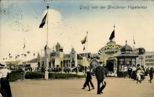 Ak Dresden Altstadt Johannstadt, Festplatz Vogelwiese, Hippodrom, Fahnen