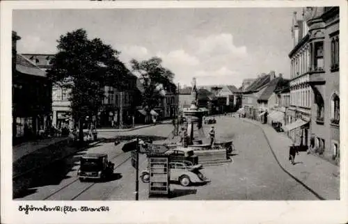 Ak Schönebeck an der Elbe, Markt, Denkmal, Straßenschild, Eisgeschäft