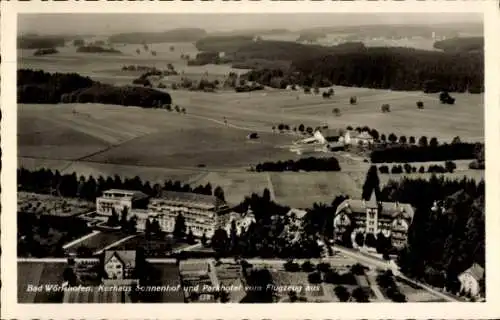 Ak Bad Wörishofen im Unterallgäu, Kurhaus, Sonnehof, Parkhotel, Fliegeraufnahme