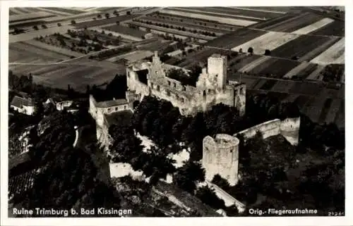 Ak Trimberg Elfershausen in Unterfranken, Trimburg bei Bad Kissingen, Fliegeraufnahme, Ruine