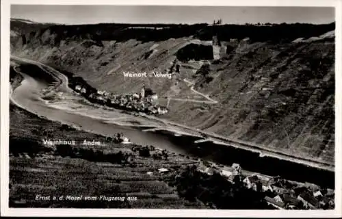 Ak Ernst an der Mosel, Fliegeraufnahme, Weinhaus Andre, Weinort Vahvig