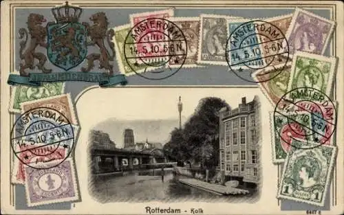 Präge Wappen Briefmarken Ak Rotterdam Südholland Niederlande, Kolk