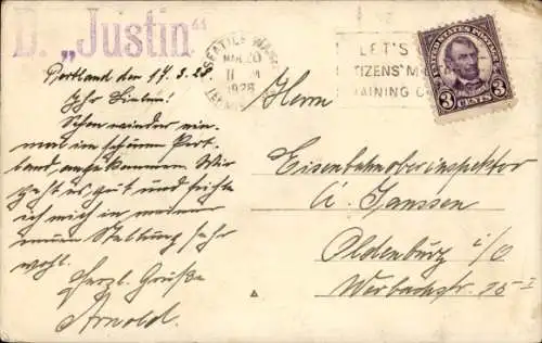 Foto Ak Dampfer Justin