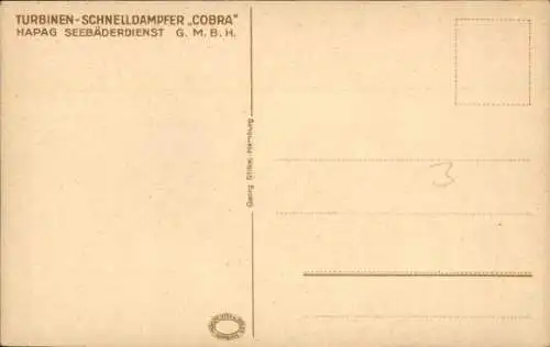 Künstler Ak Stöwer, Willy, HAPAG Dampfer Cobra, Seebäderdienst