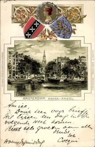 Präge Passepartout Litho Amsterdam Nordholland Niederlande, Binnen-Amstel