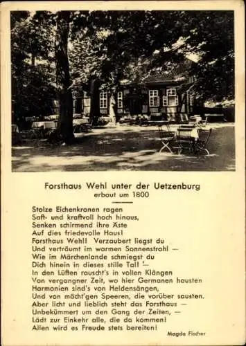 Ak Hameln an der Weser Niedersachsen, Forsthaus Wehl unter der Uetzenburg, Gedicht